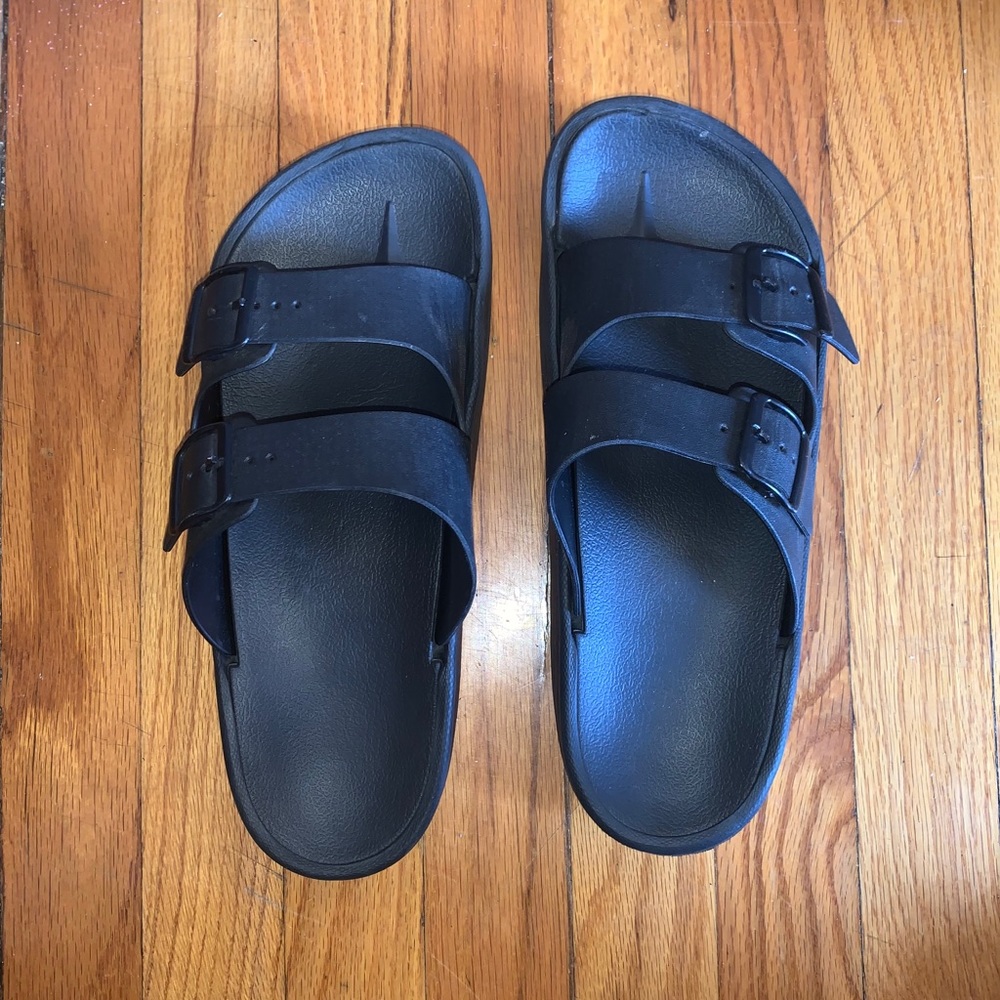 Black Slip-On Sandals